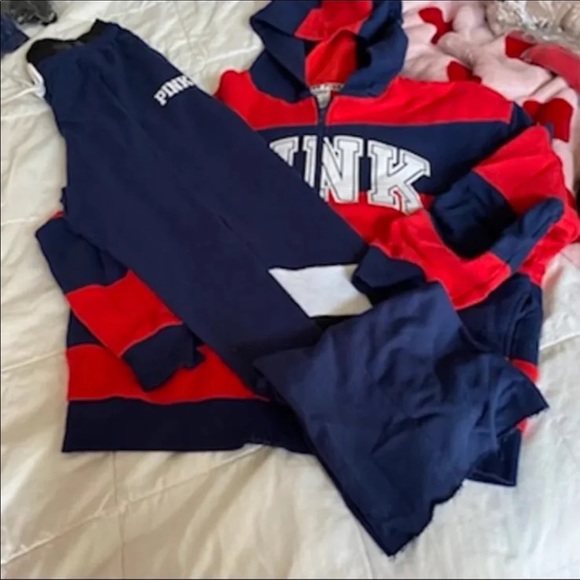 VS PINK BOYFRIEND PANT LOGO WAISTBAND SZ SM NAVY FULL ZIP SWEATSHIRT SZ M RED - Picture 3 of 14